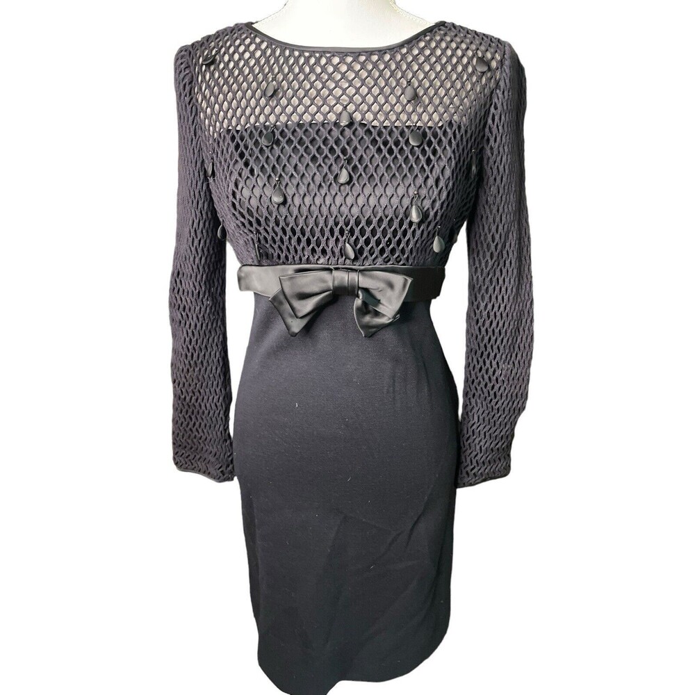 Vintage Carnival Fashions Black Mod sheath Dress Sz small bow coquette a16